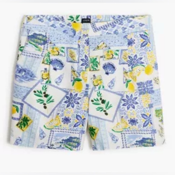 J. Crew Factory Printed elastic-back linen-blend pleated short - Picture 1 of 8
